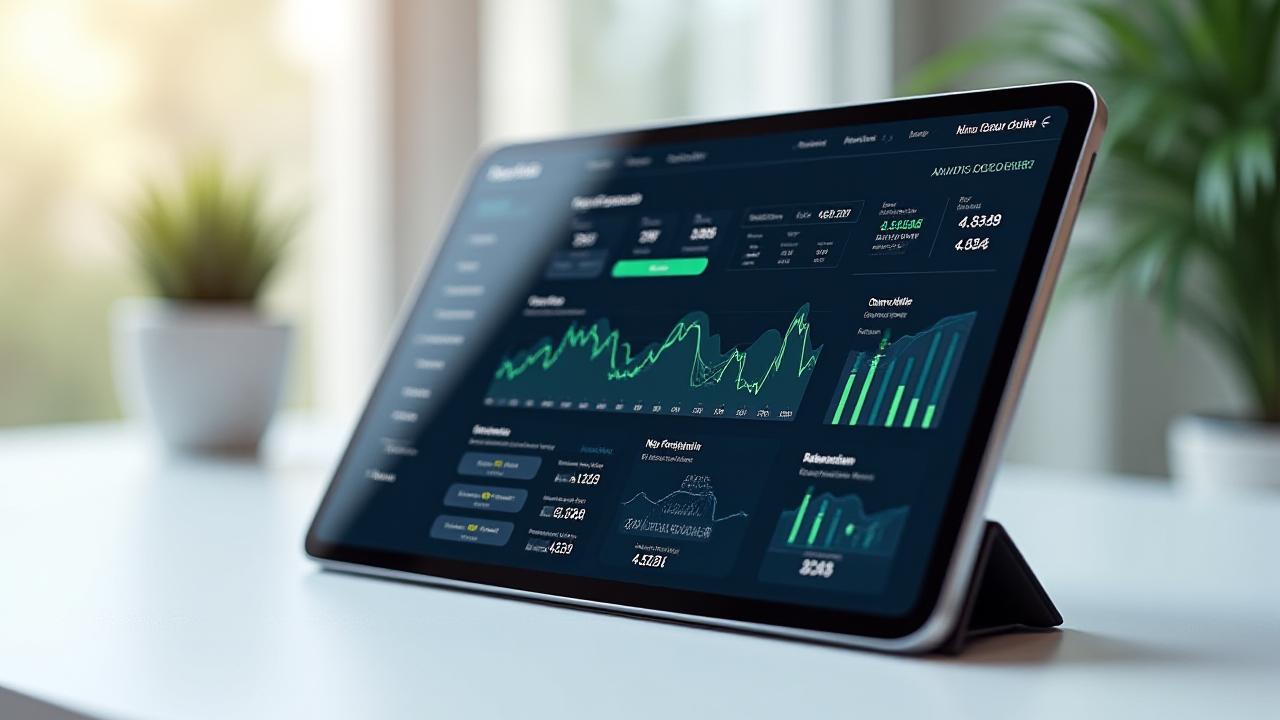 A sophisticated mobile app analytics dashboard displaying key performance indicators like LTV, churn rate, and ARPU, with clean charts and graphs.